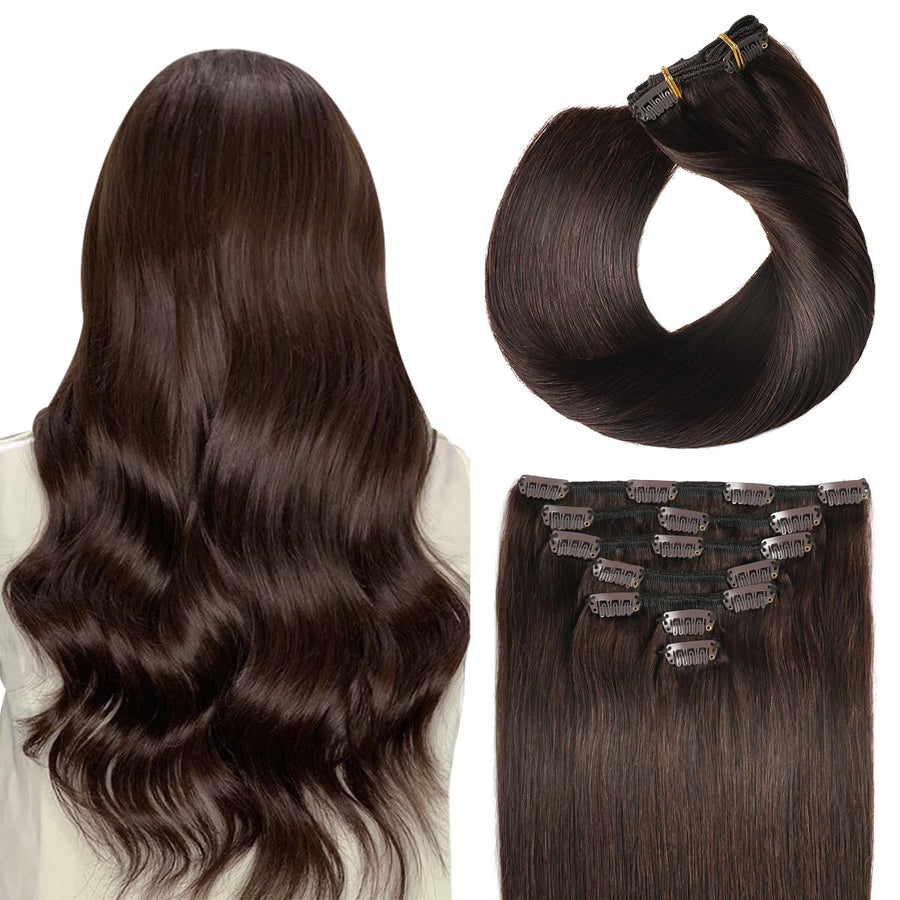 Darkest Brown (#2) Clip In Hair Extensions