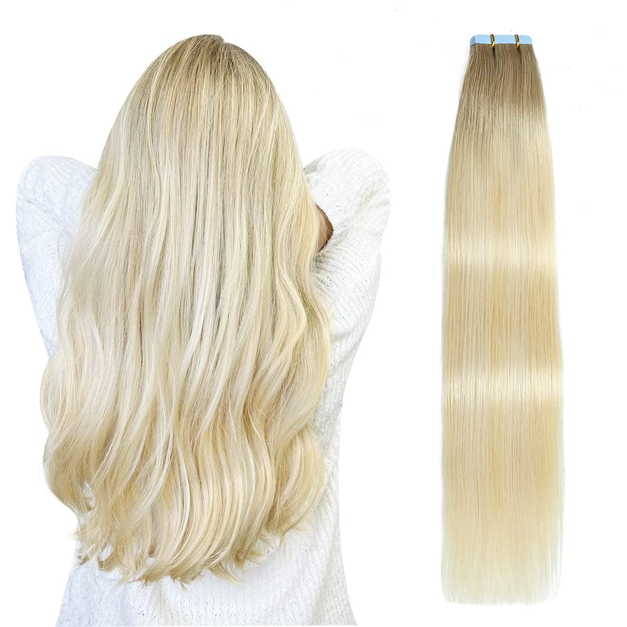 Ash Blonde / Medium Blonde / Platinum Blonde Balayage (#P22/60/T18) Tape-In Hair Extensions | 20Pcs