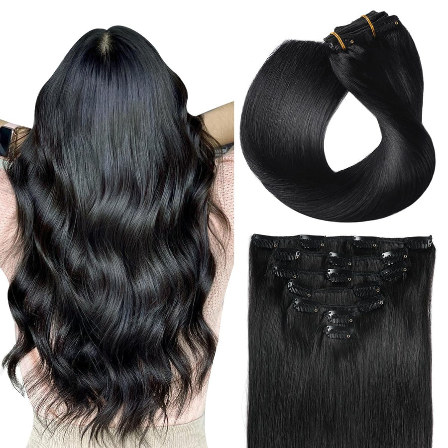 Jet Black (#1) Clip In Hair Extensions