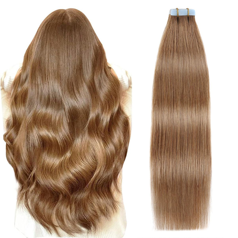 Light Brown (#8) Tape-In Hair Extensions | 20Pcs