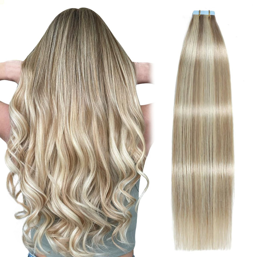 Ash Blonde / Bleach Blonde Balayage (#P18/613) Tape-In Hair Extensions | 20Pcs