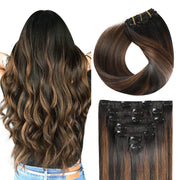 Natural Black / Chestnut Brown Balayage (#P1B/6/T1B) Clip In Hair Extensions