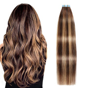 Chocolate Brown / Caramel Blonde Balayage (#P4/27/T4) Tape-In Hair Extensions | 20Pcs