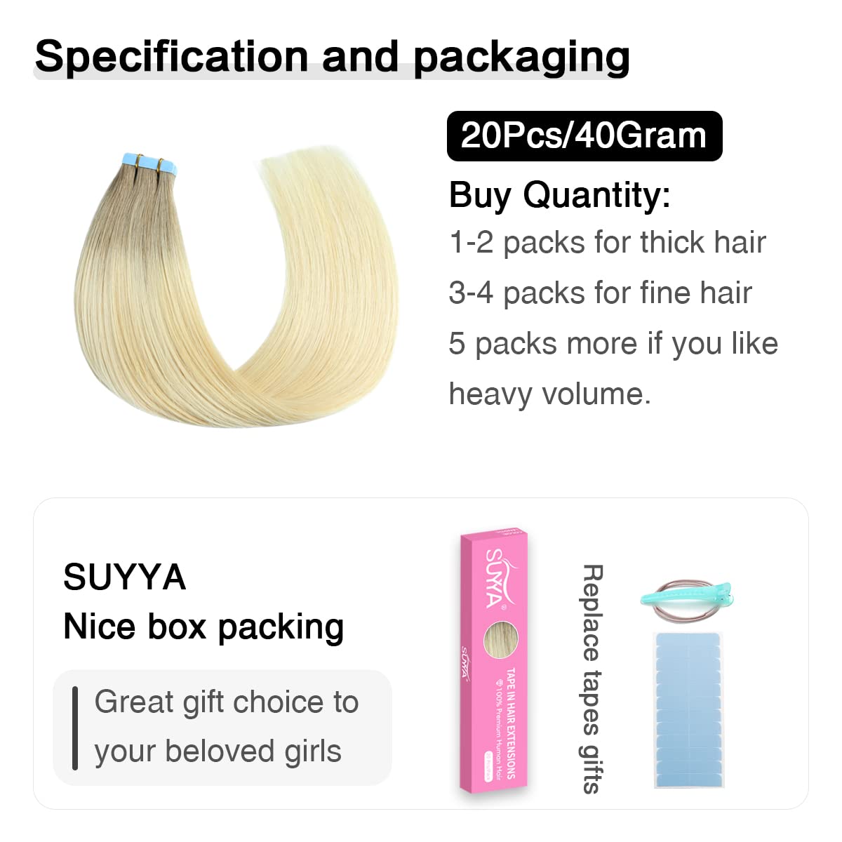Ash Blonde / Medium Blonde / Platinum Blonde Balayage (#P22/60/T18) Tape-In Hair Extensions | 20Pcs