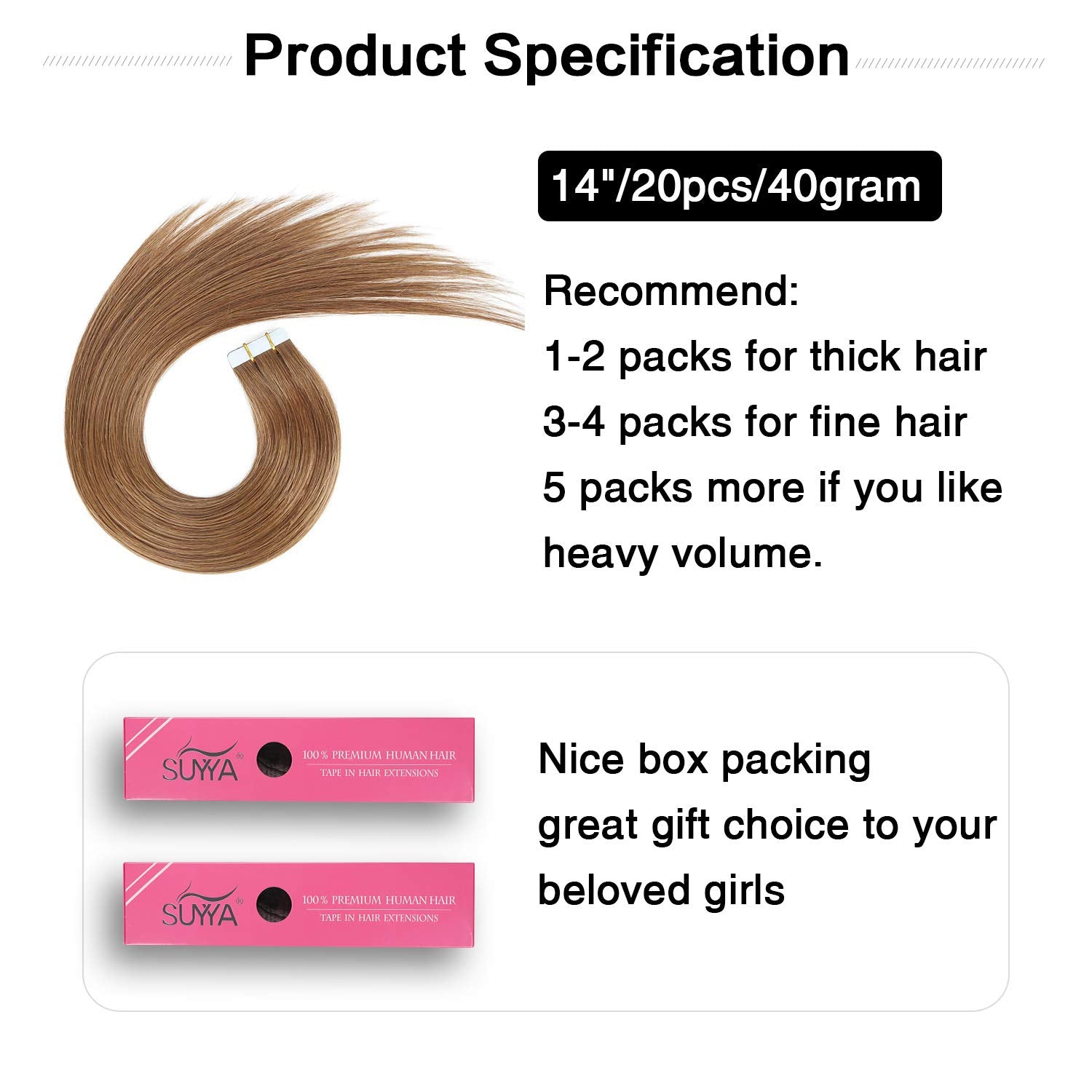 Light Brown (#8) Tape-In Hair Extensions | 20Pcs