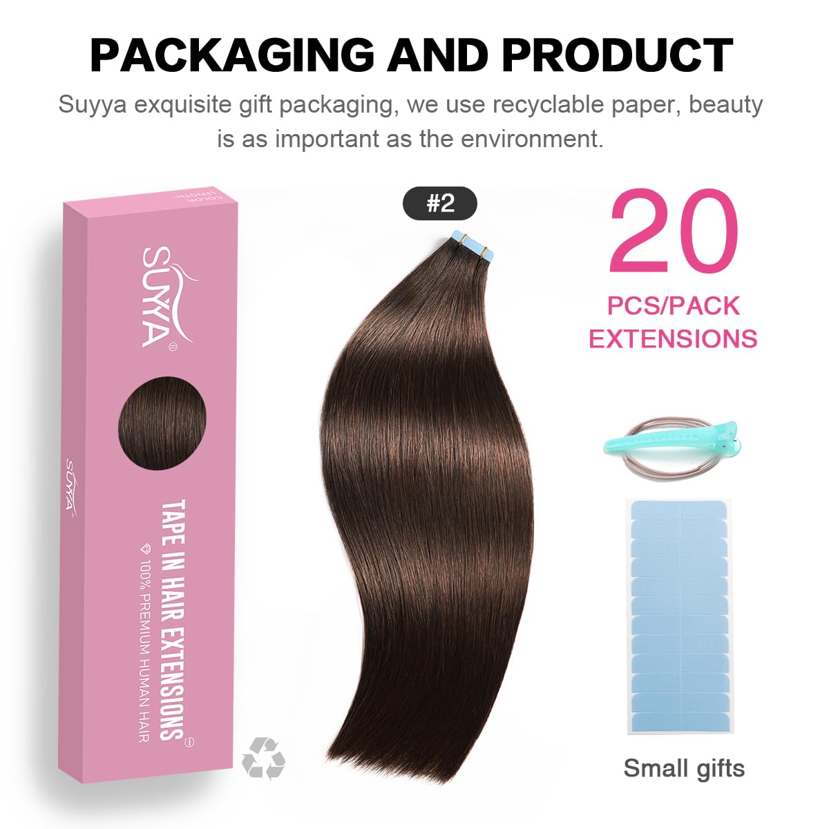 Darkest Brown (#2) Tape-In Hair Extensions | 20Pcs