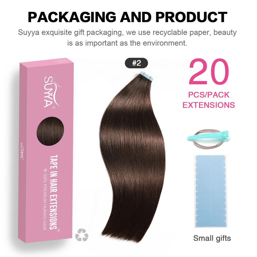 Darkest Brown (#2) Tape-In Hair Extensions | 20Pcs