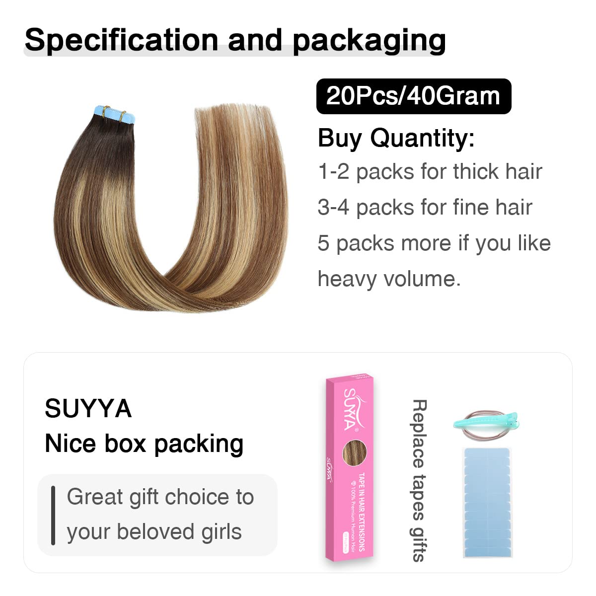 Darkest Brown / Chestnut Brown / Light Blonde Balayage (#P6/16/T2) Tape-In Hair Extensions | 20Pcs