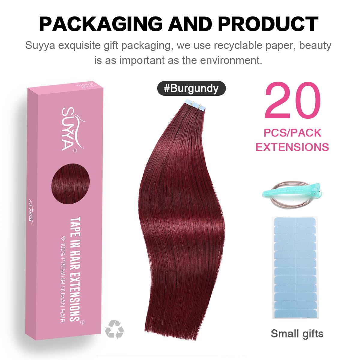 Burgundy (#99J) Tape-In Hair Extensions | 20Pcs