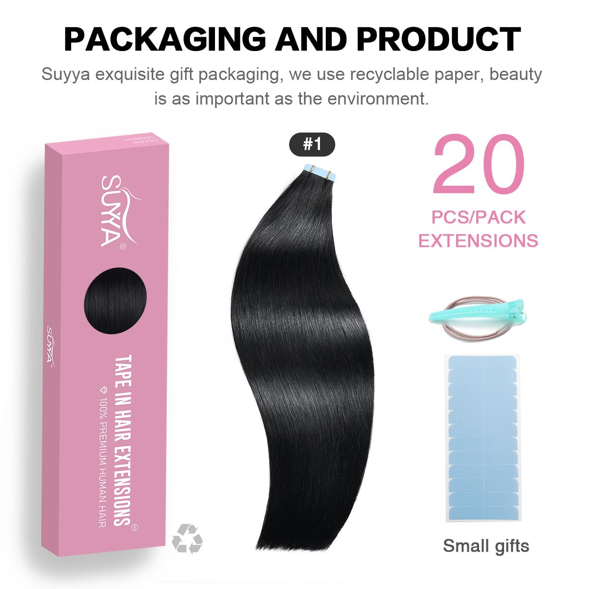 Jet Black (#1) Tape-In Hair Extensions | 20Pcs