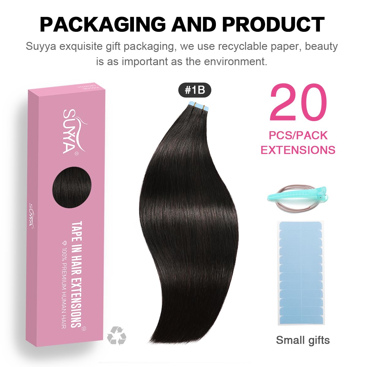 Natural Black (#1B) Tape-In Hair Extensions | 20Pcs
