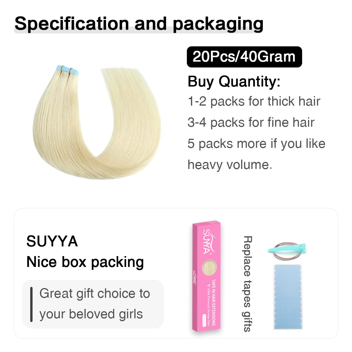 Platinum Blonde (#60) Tape-In Hair Extensions | 20Pcs