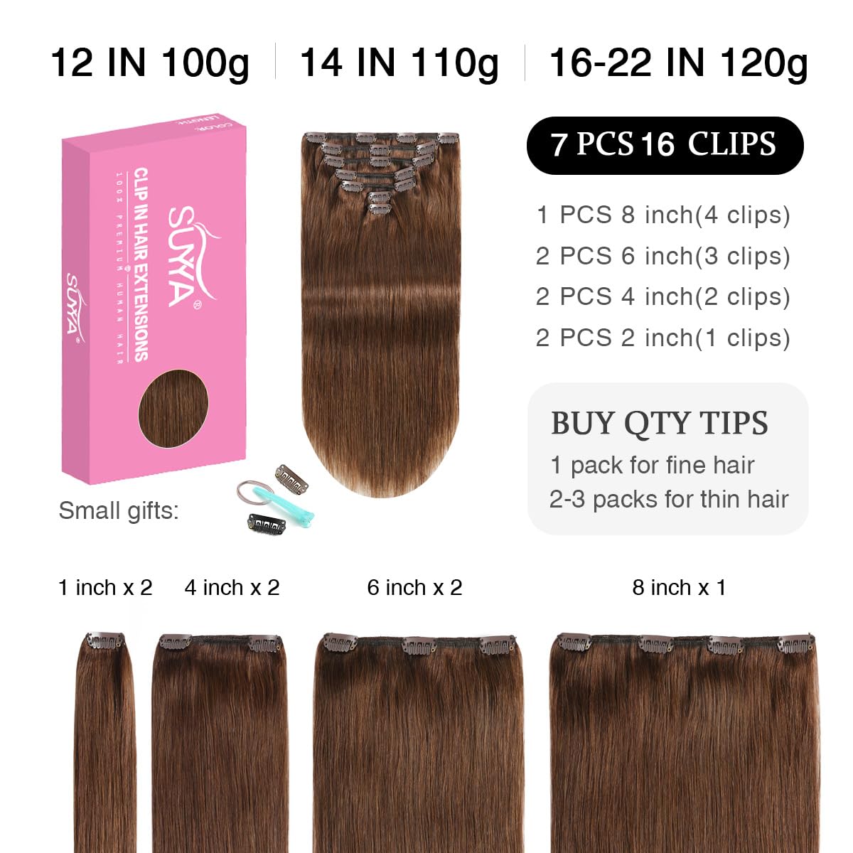 Chocolate Brown (#4) Clip In Hair Extensions