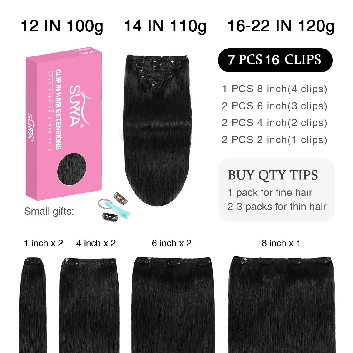 Jet Black (#1) Clip In Hair Extensions