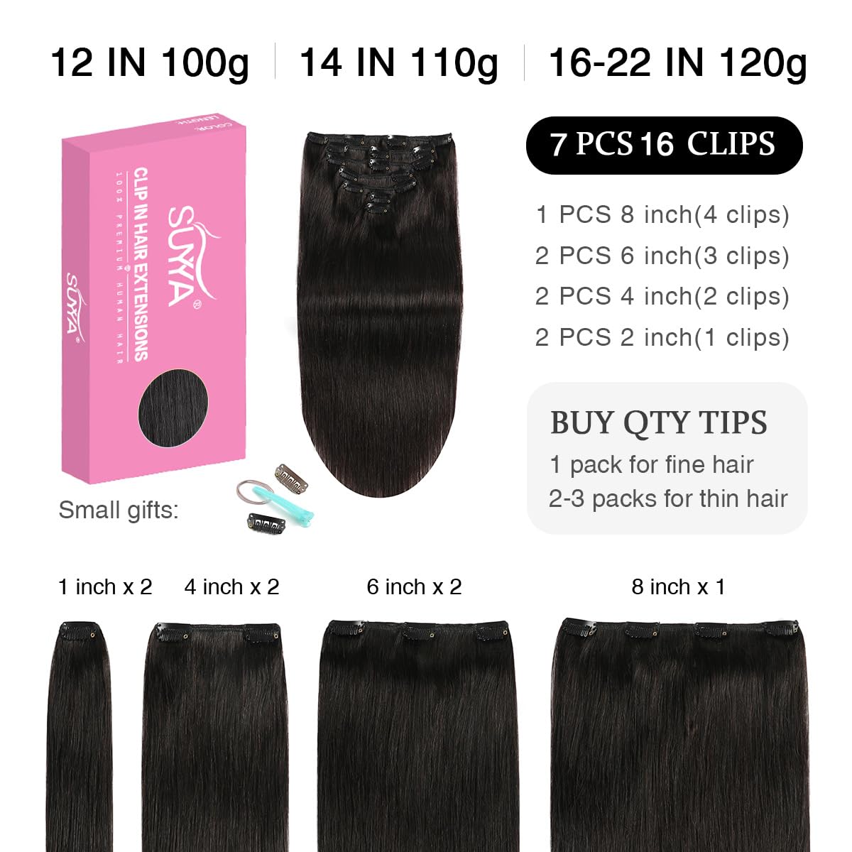 Natural Black (#1B) Clip In Hair Extensions