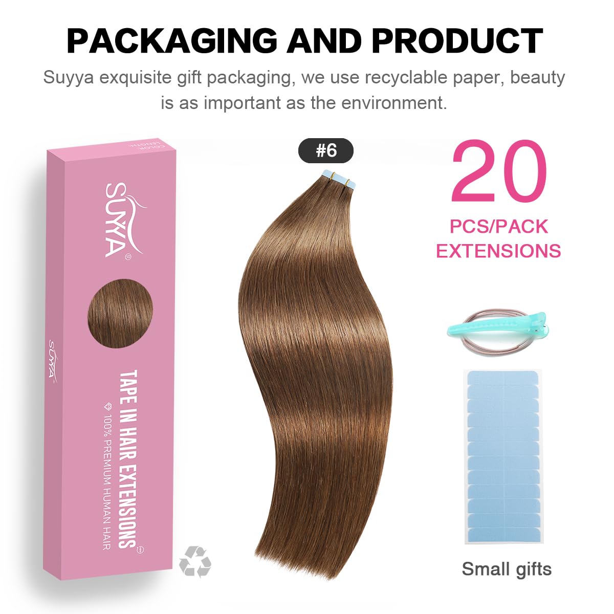 Chestnut Brown (#6) Tape-In Hair Extensions | 20Pcs