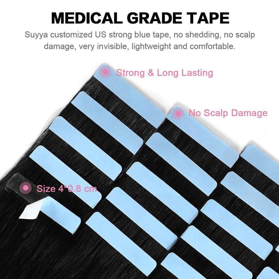 Jet Black (#1) Tape-In Hair Extensions | 20Pcs
