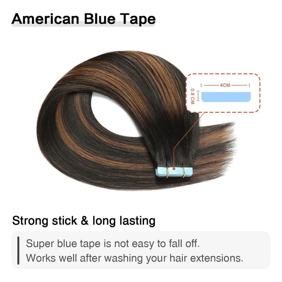 Natural Black / Chestnut Brown Balayage (#P1B/6/T1B) Tape-In Hair Extensions | 20Pcs