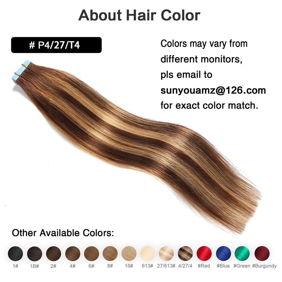 Chocolate Brown / Caramel Blonde Balayage (#P4/27/T4) Tape-In Hair Extensions | 20Pcs