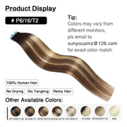 Darkest Brown / Chestnut Brown / Light Blonde Balayage (#P6/16/T2) Tape-In Hair Extensions | 20Pcs