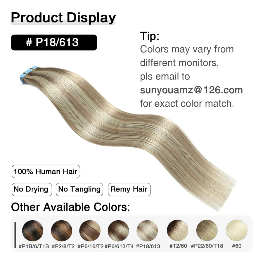 Ash Blonde / Bleach Blonde Balayage (#P18/613) Tape-In Hair Extensions | 20Pcs