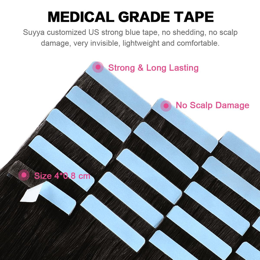 Natural Black (#1B) Tape-In Hair Extensions | 20Pcs
