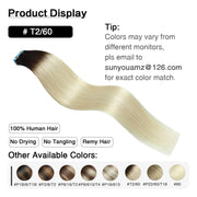 Darkest Brown to Platinum Blonde Ombre (#T2/60) Tape-In Hair Extensions | 20Pcs