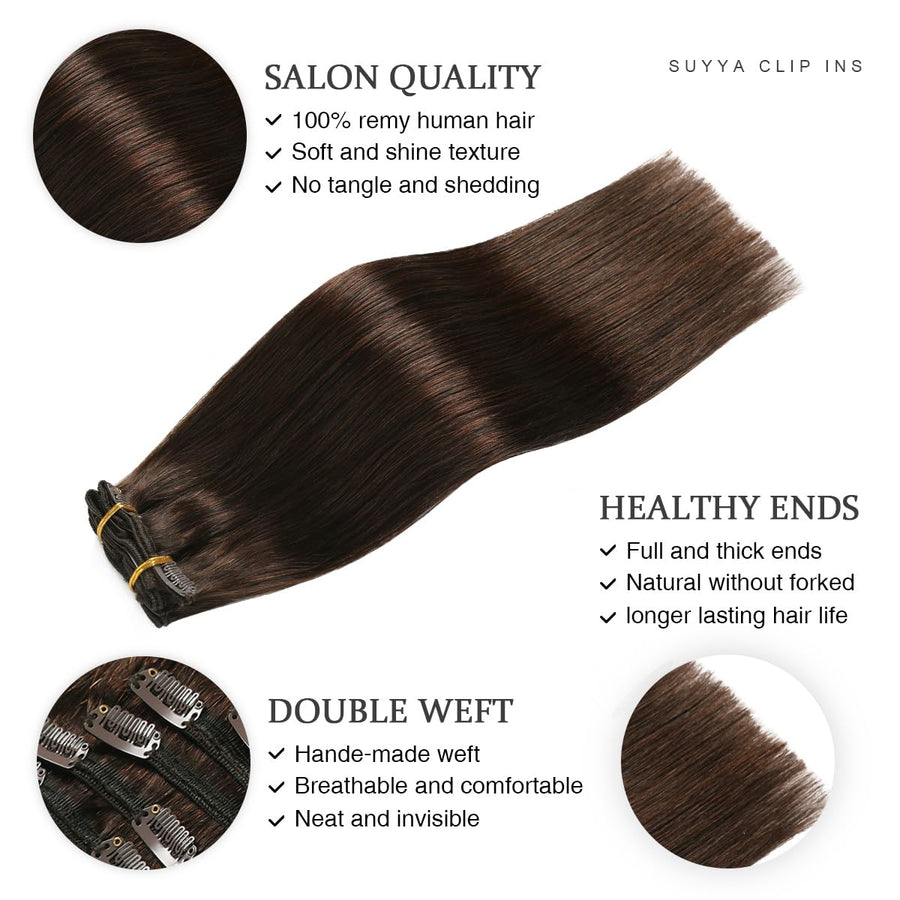 Darkest Brown (#2) Clip In Hair Extensions