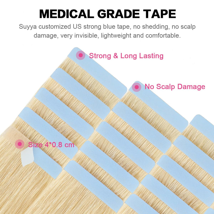 Bleach Blonde (#613) Tape-In Hair Extensions | 20Pcs