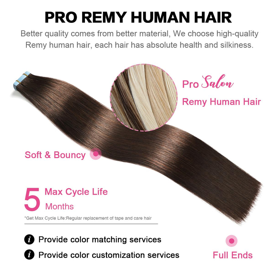 Darkest Brown (#2) Tape-In Hair Extensions | 20Pcs