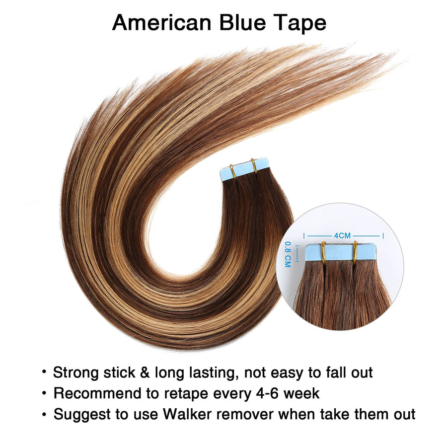 Chocolate Brown / Caramel Blonde Balayage (#P4/27/T4) Tape-In Hair Extensions | 20Pcs