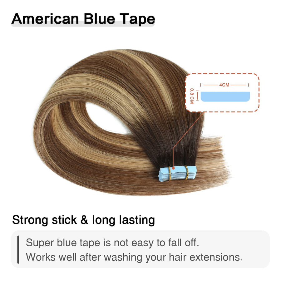 Darkest Brown / Chestnut Brown / Light Blonde Balayage (#P6/16/T2) Tape-In Hair Extensions | 20Pcs