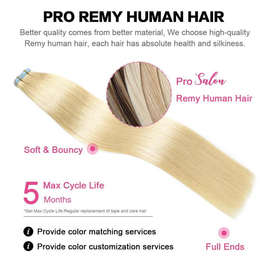 Bleach Blonde (#613) Tape-In Hair Extensions | 20Pcs