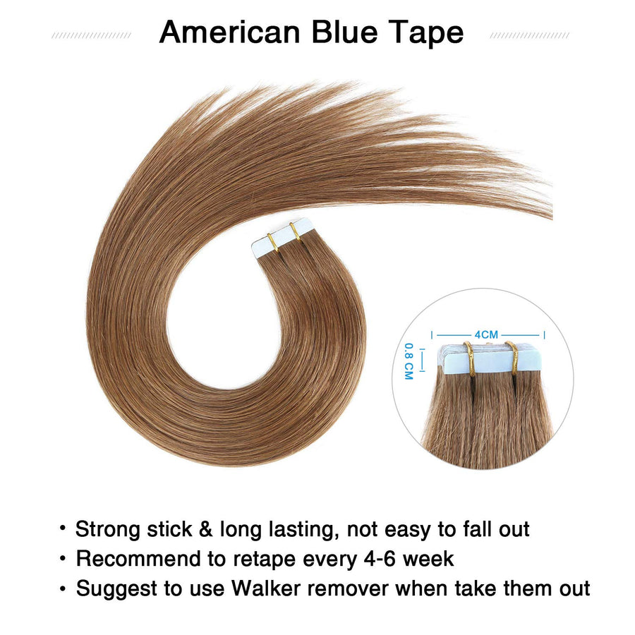 Light Brown (#8) Tape-In Hair Extensions | 20Pcs