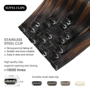 Natural Black / Chestnut Brown Balayage (#P1B/6/T1B) Clip In Hair Extensions