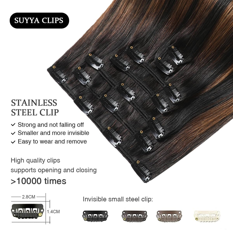 Natural Black / Chestnut Brown Balayage (#P1B/6/T1B) Clip In Hair Extensions