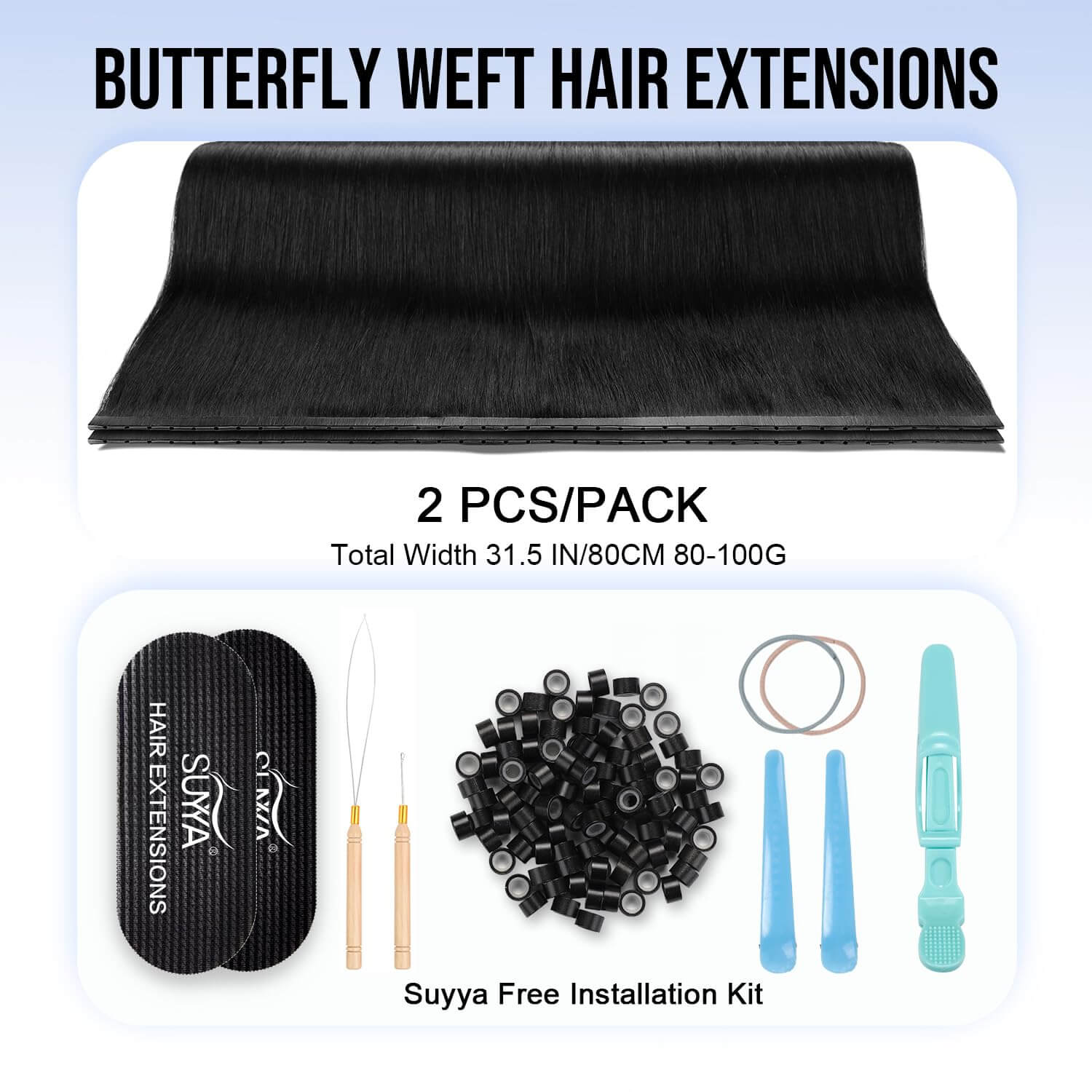 Jet Black (#1) SUYYA Butterfly Weft Hair Extensions