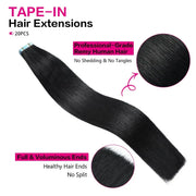 SUYYA 100% Real Remy Human Hair Jet Black (#1) Tape-In Hair Extensions | 20Pcs