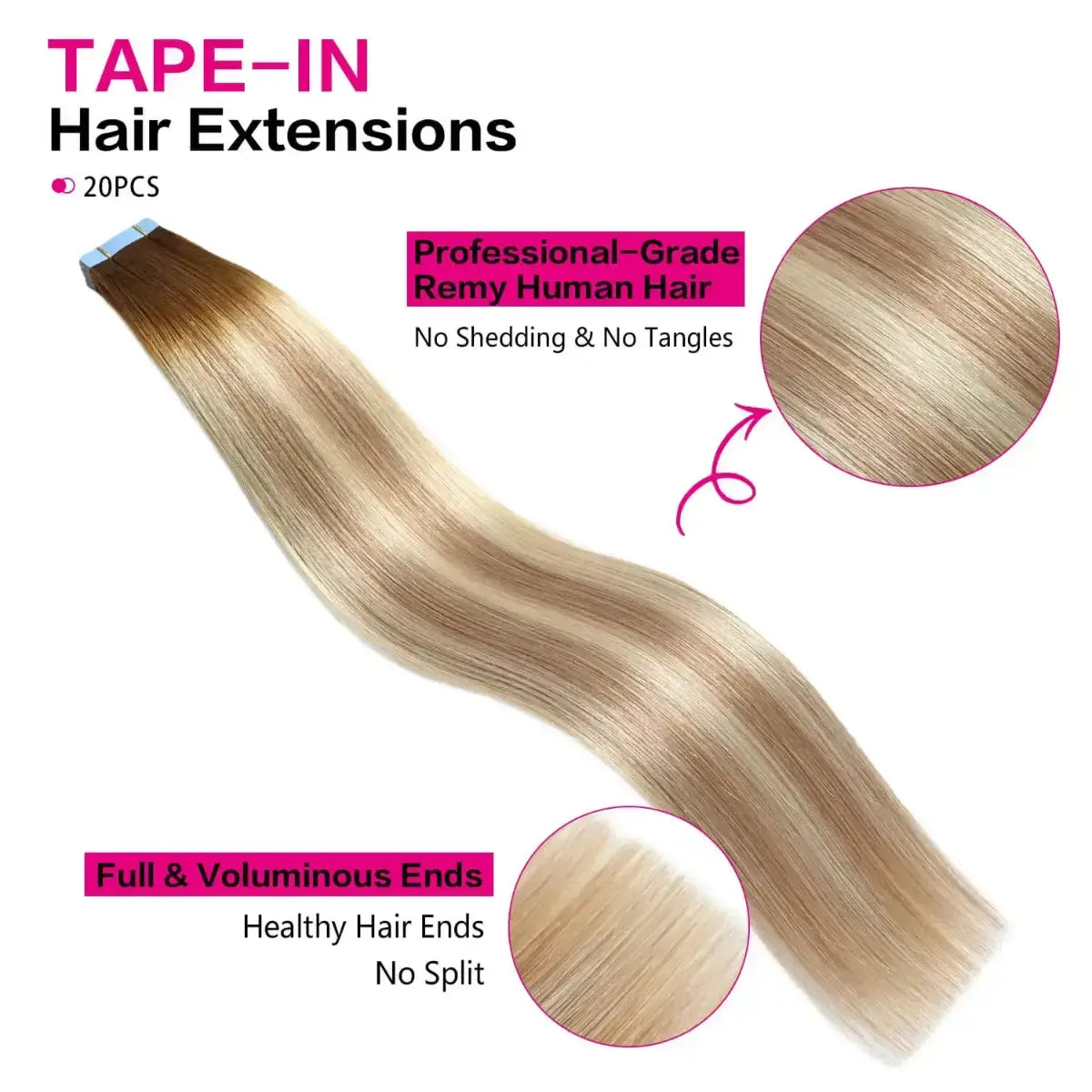 SUYYA  Tape-In Hair Extensions Balayage Ash Brown to Blonde (#P18/60/T8) 20Pcs