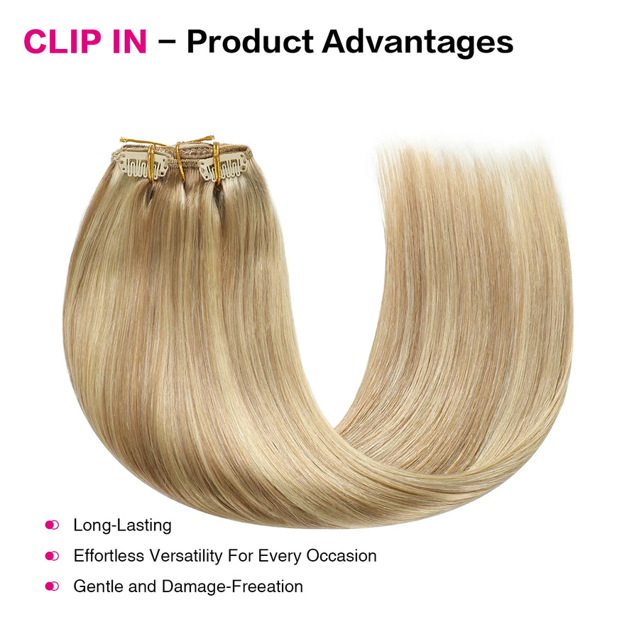 Suyya Hair Human Remy Hair Ash Blonde / Bleach Blonde Balayage (#P18/613) Clip In Hair Extensions