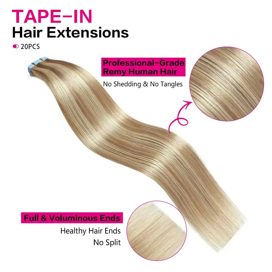 Suyya Hair Ash Blonde / Bleach Blonde Balayage (#P18/613) Tape-In Hair Extensions | 20Pcs
