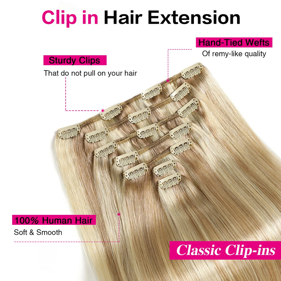 Suyya Hair Human Remy Hair Ash Blonde / Bleach Blonde Balayage (#P18/613) Clip In Hair Extensions