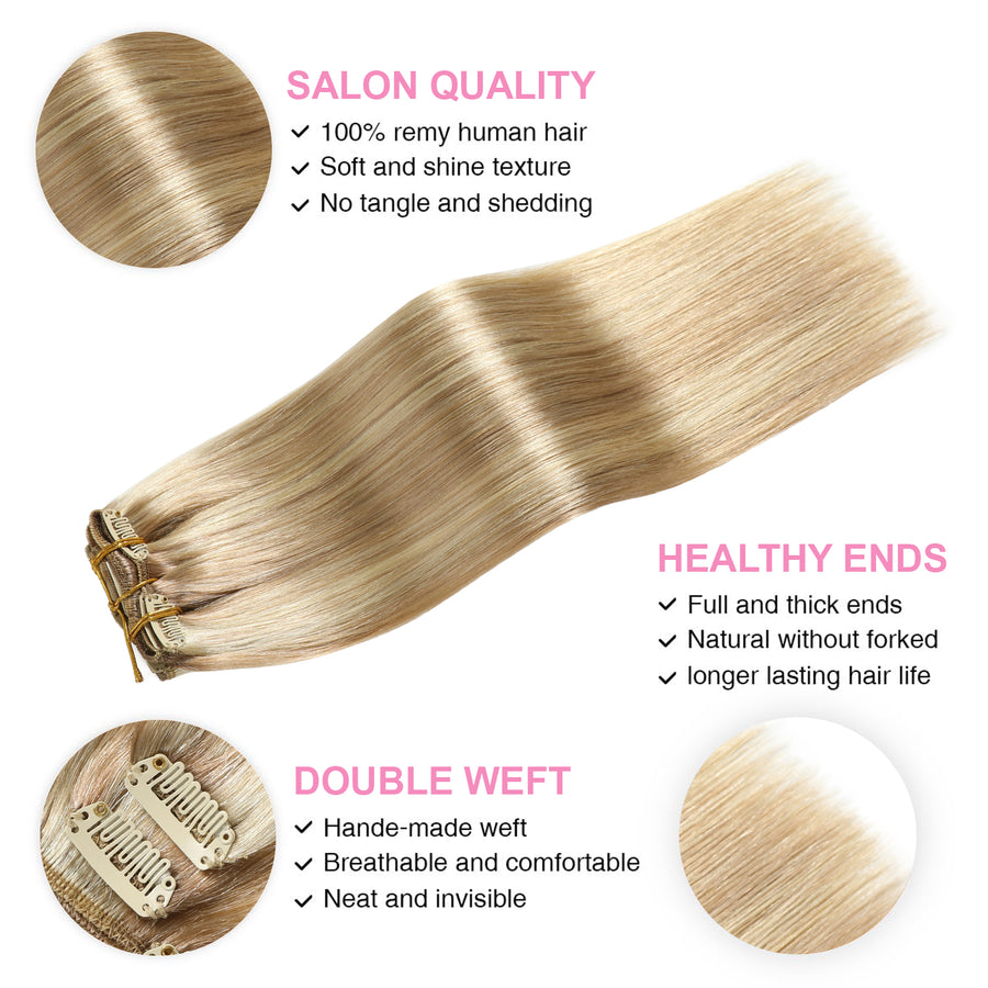 Ash Blonde / Bleach Blonde Balayage (#P18/613) Clip In Hair Extensions