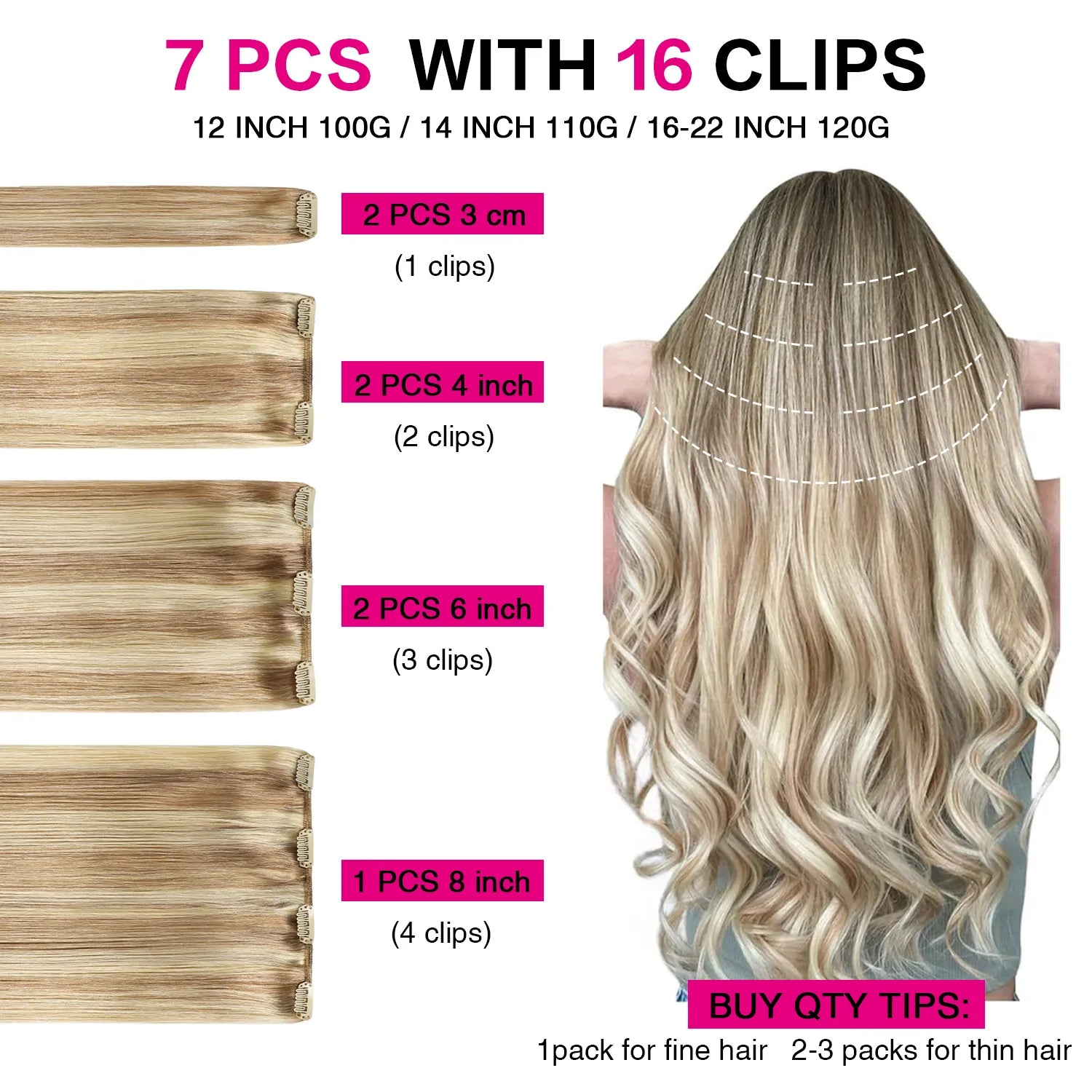 Suyya Human Remy Hair Ash Blonde / Bleach Blonde Balayage (#P18/613) Clip In Hair Extensions