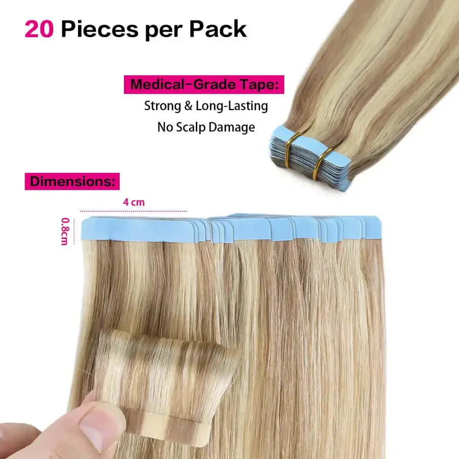 Suyya Hair Ash Blonde / Bleach Blonde Balayage (#P18/613) Tape-In Hair Extensions | 20Pcs
