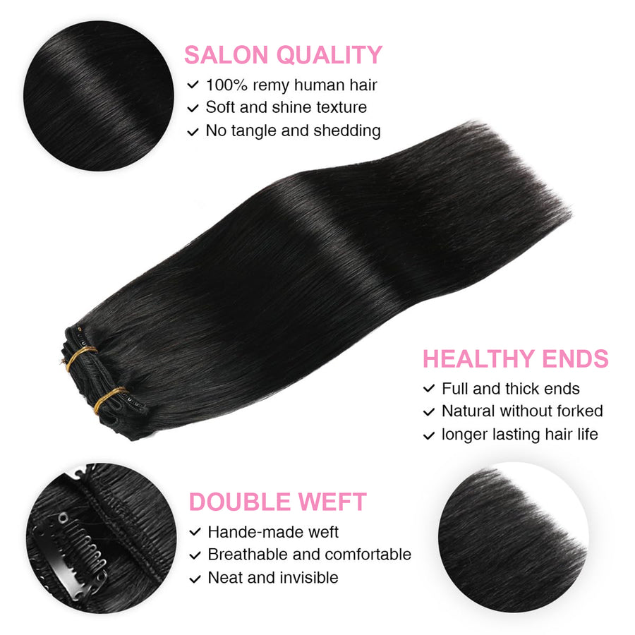 Jet Black (#1) Clip In Hair Extensions