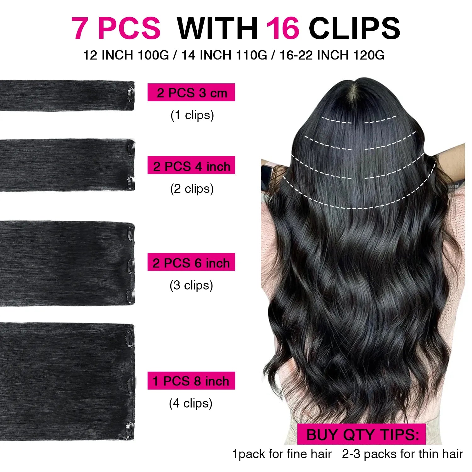 SUYYA Jet Black (#1) Clip In Hair Extensions
