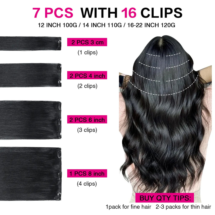 Suyya Hair  Jet Black (#1) Clip In Hair Extensions