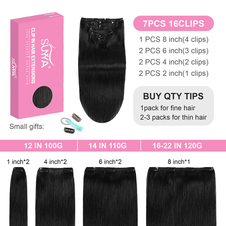 Jet Black (#1) Clip In Hair Extensions