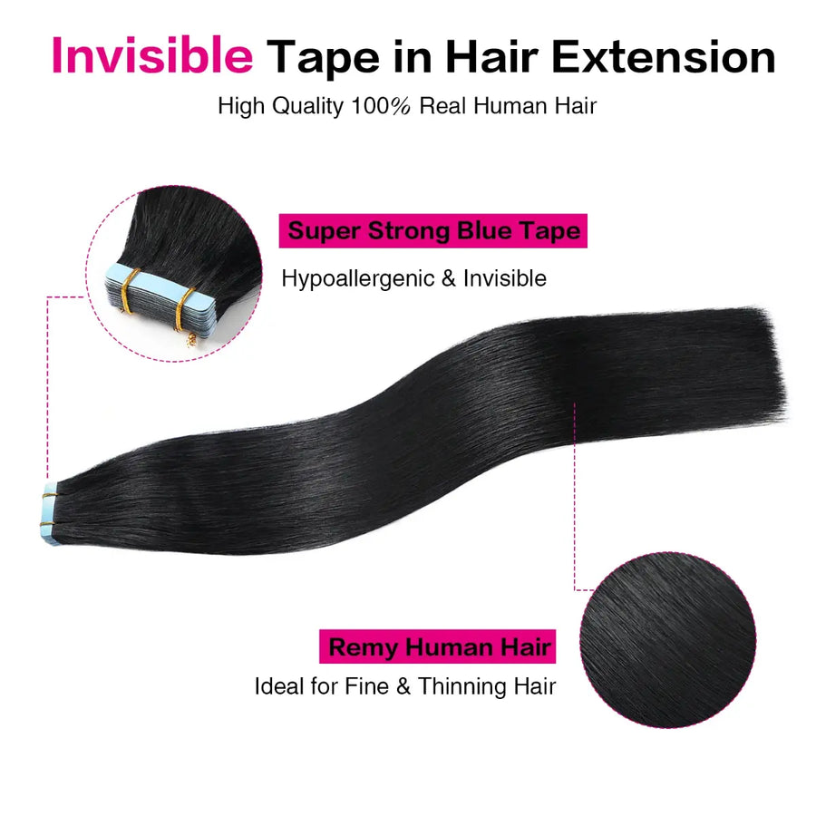 SUYYA Invisible Tape in Hair Extensions Jet Black (#1)